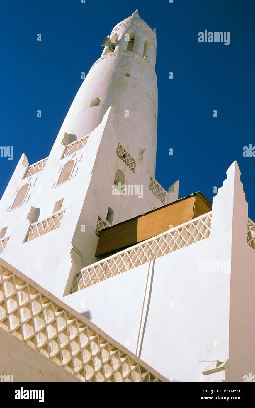 Asia, Yemen, vecchio di Sana'a. Minareto della moschea. Foto Stock