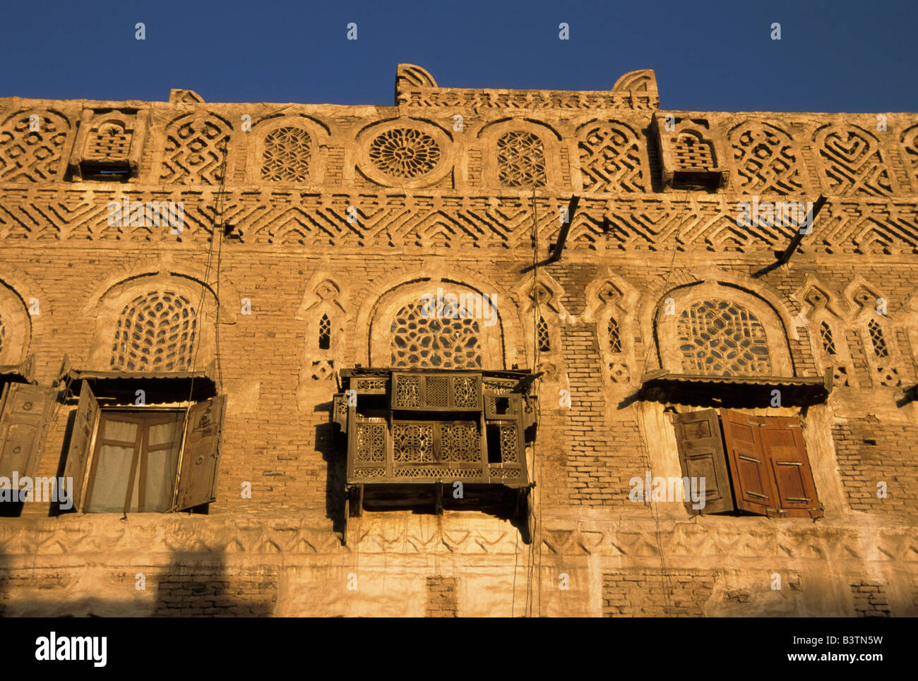 Asia, Yemen, Sana'a. Architettura yemenita dettaglio. Foto Stock