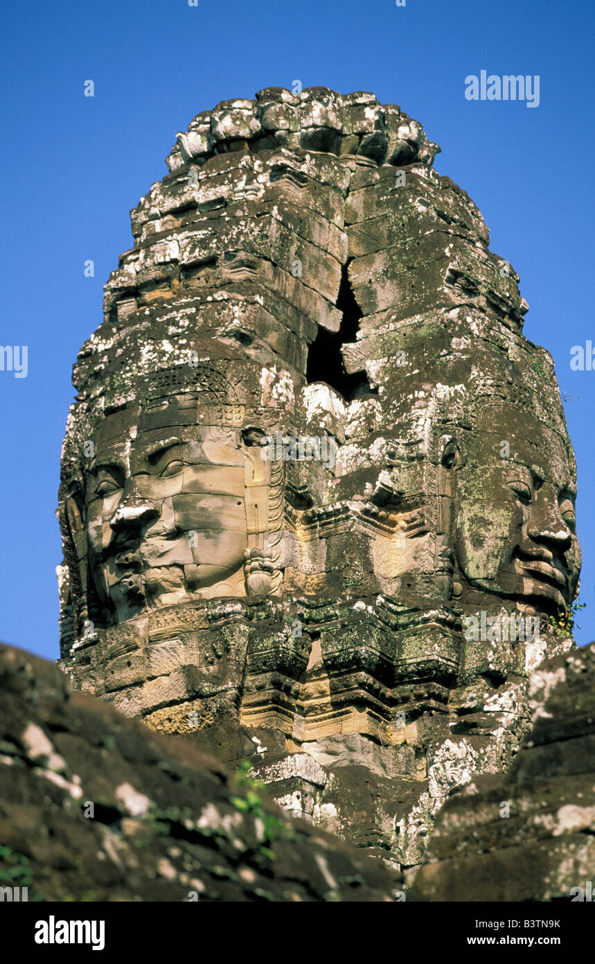 Asia, Cambogia Siem Reap. Angkor Thom, le teste del Bayon. Foto Stock