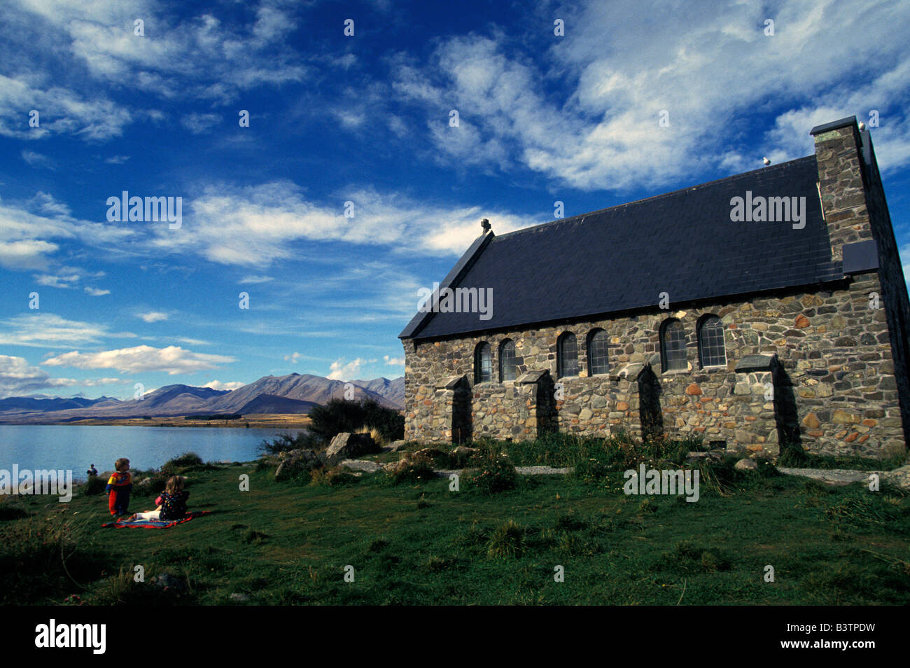 Oceania Nuova Zelanda, Isola del Sud, Lago Tekapo. La Chiesa del Buon Pastore. Foto Stock