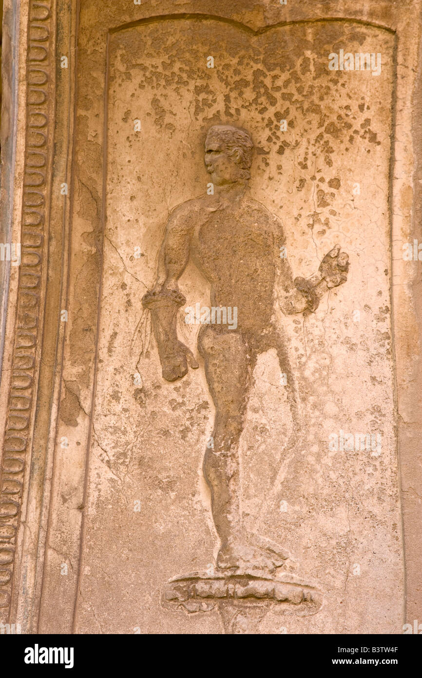 L'Europa, Italia, Campania, Pompei. Palestra i dettagli di parete di un boxer in Stabian bagni. Foto Stock