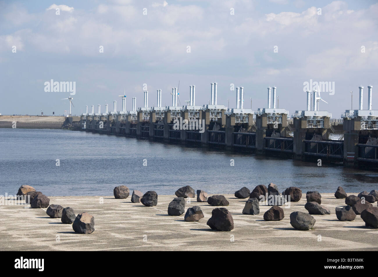 L'Europa, Paesi Bassi Zeeland, Oosterscheldekering, Delta opere di progetto. Imponente diga costruita per proteggere la zona dalle inondazioni Foto Stock