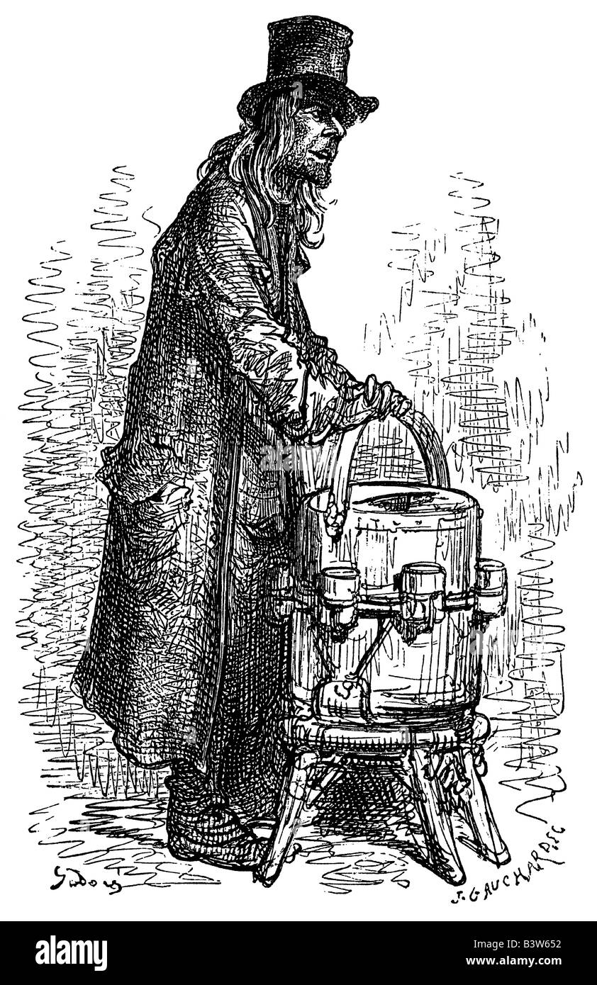 Fornitore di limonata, incisione da Gustav Doré Foto Stock