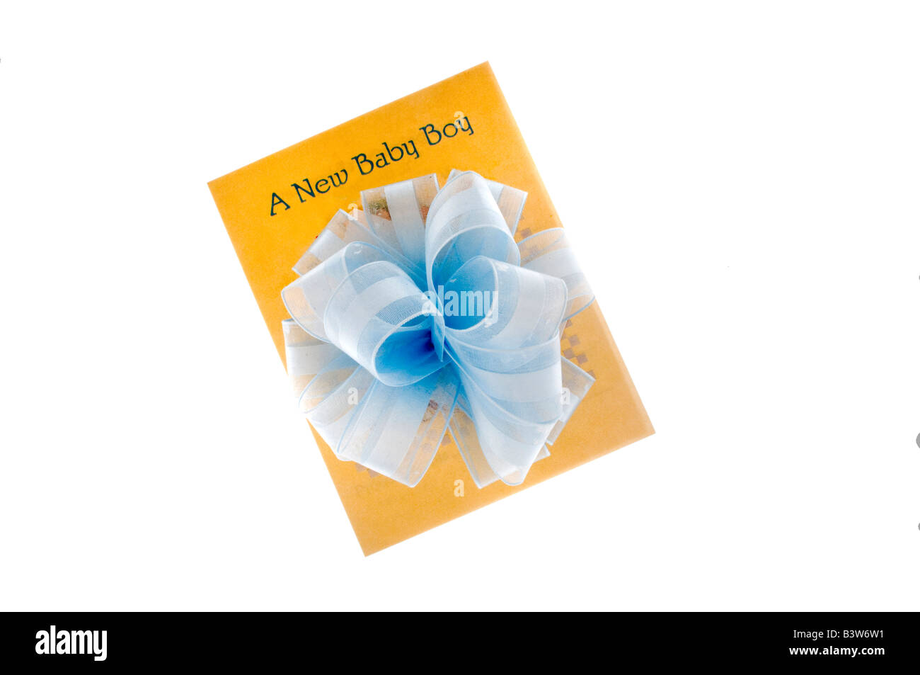 Baby boy card e prua blu su bianco Foto Stock