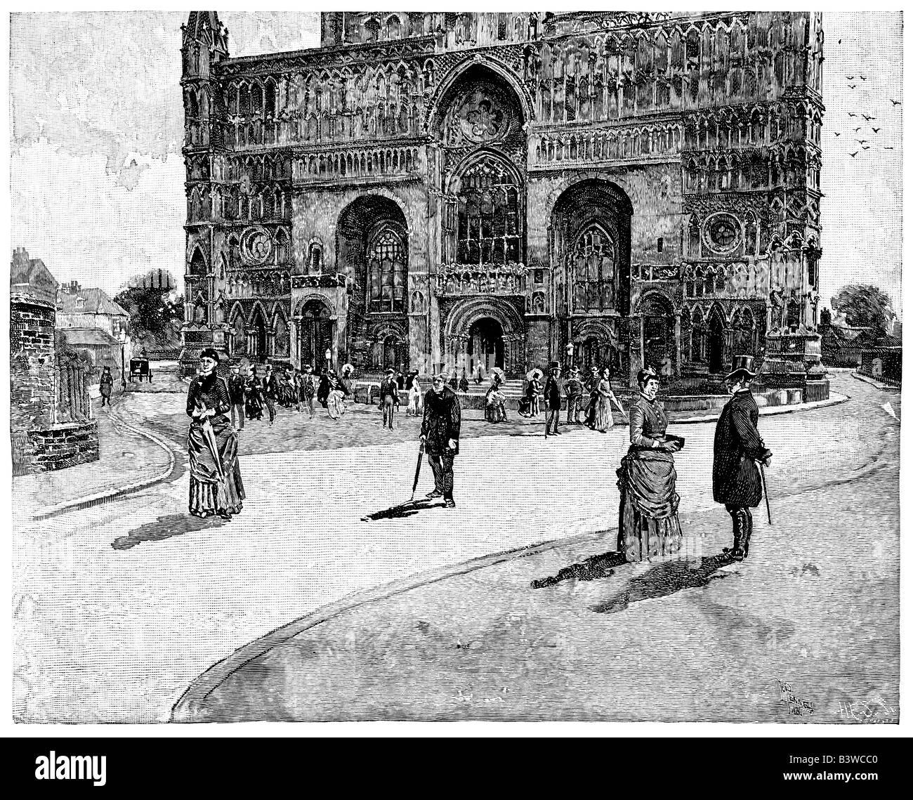 Cattedrale di Lincoln, West facciata frontale e quadrato, disegnata da Giuseppe Pennell nel 1910 Foto Stock