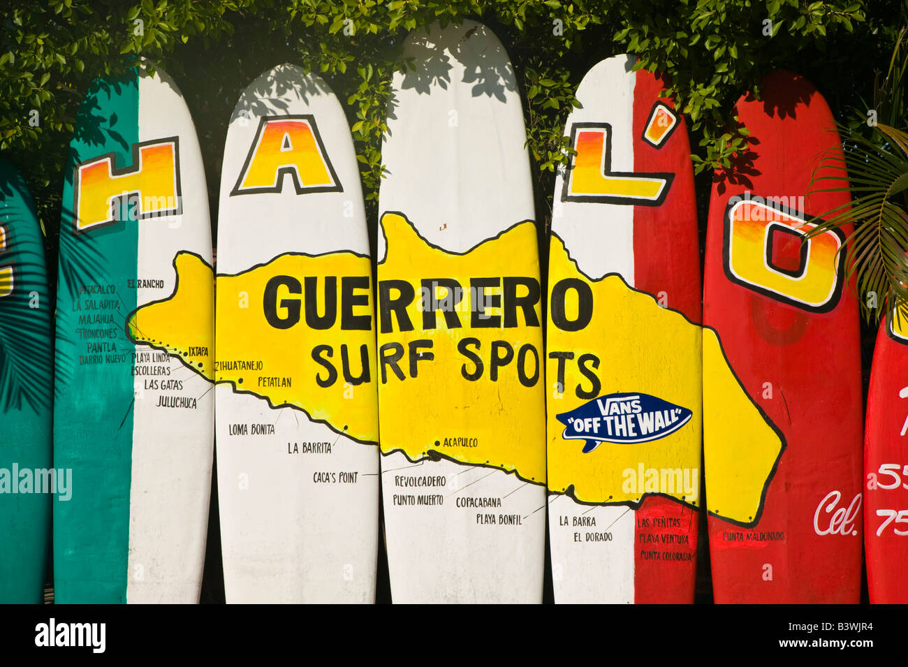 Messico, Guerrero, Ixtapa. Catcha La Ola Surf Shop segno Foto Stock