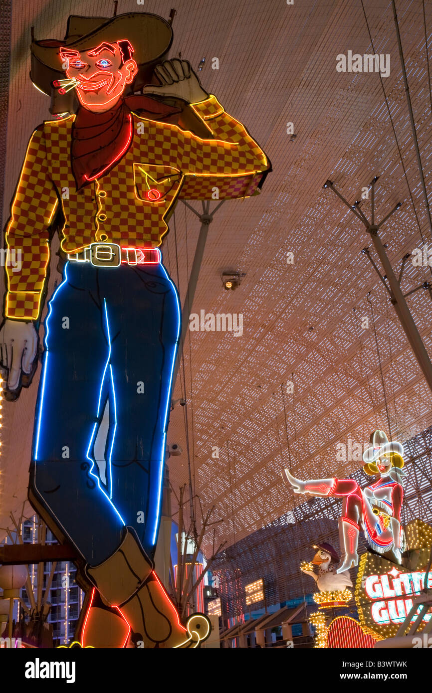 Vegas Vic il neon originale cowboy. Famoso insegne al neon di Fremont Street Las Vegas Foto Stock