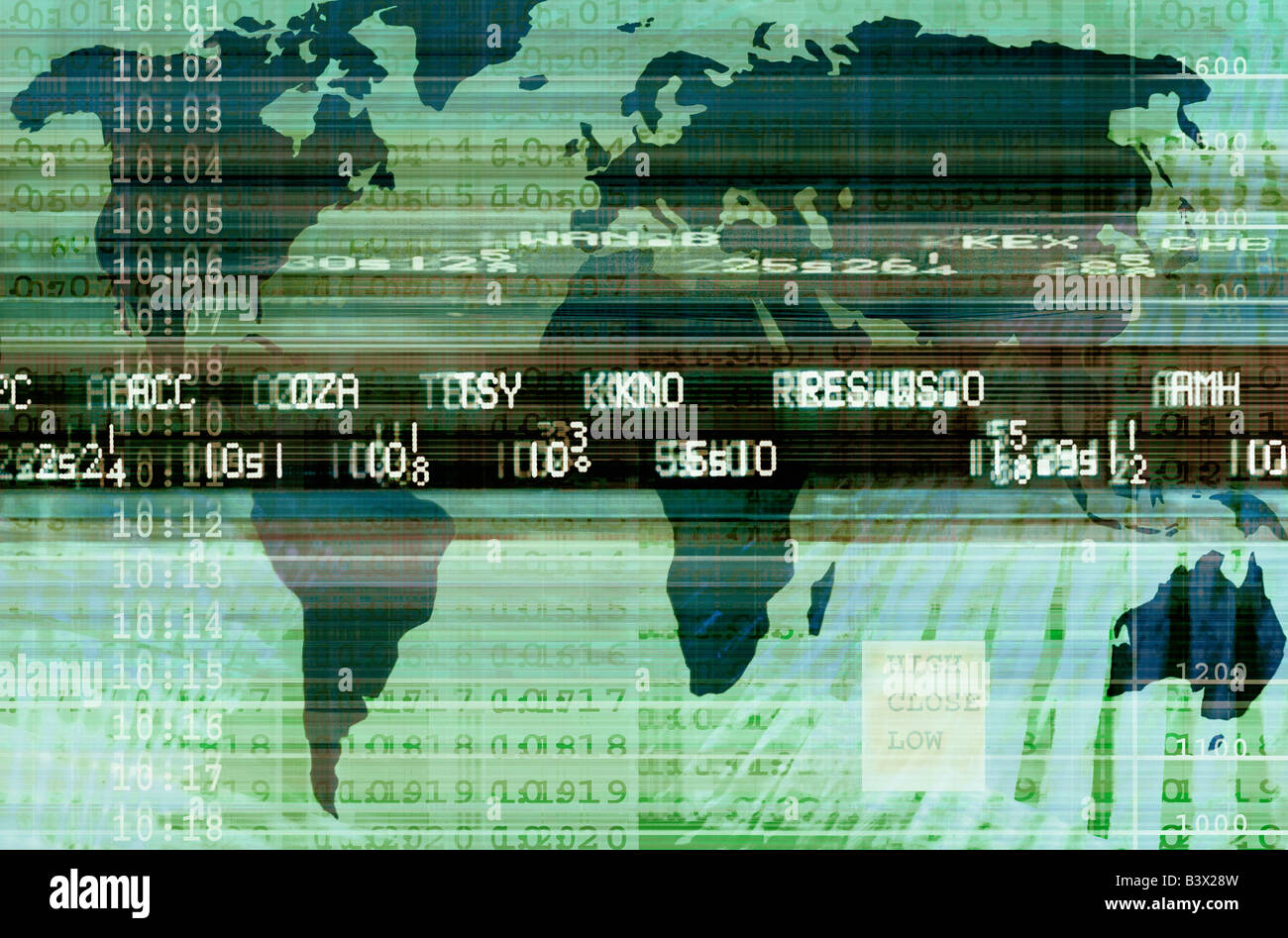 Wall Street New York Borsa dati finanziari del mercato azionario prezzi mappa del mondo Foto Stock