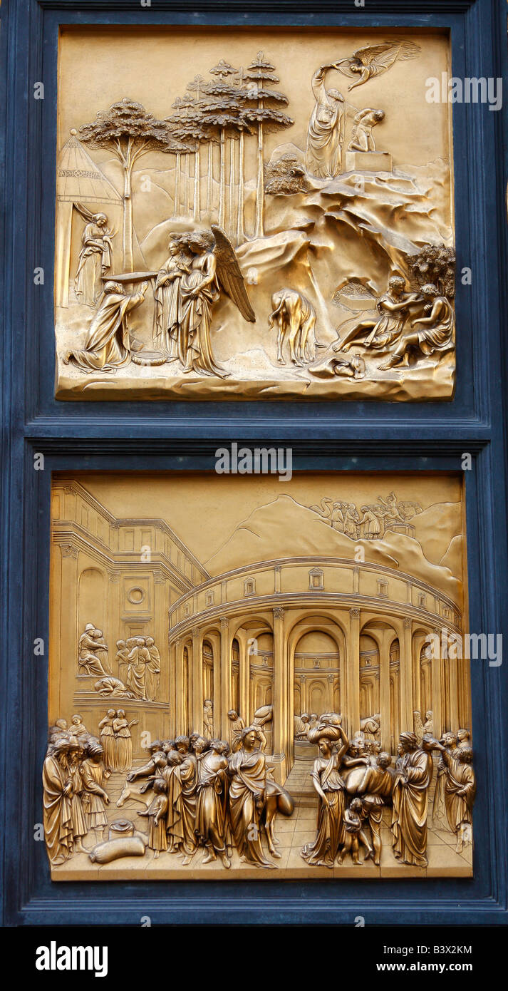 Due rotocalco da Golden pannello della porta del Battistero di Santa Maria (St. Maria del Fiore o Duomo di Firenze. Foto Stock