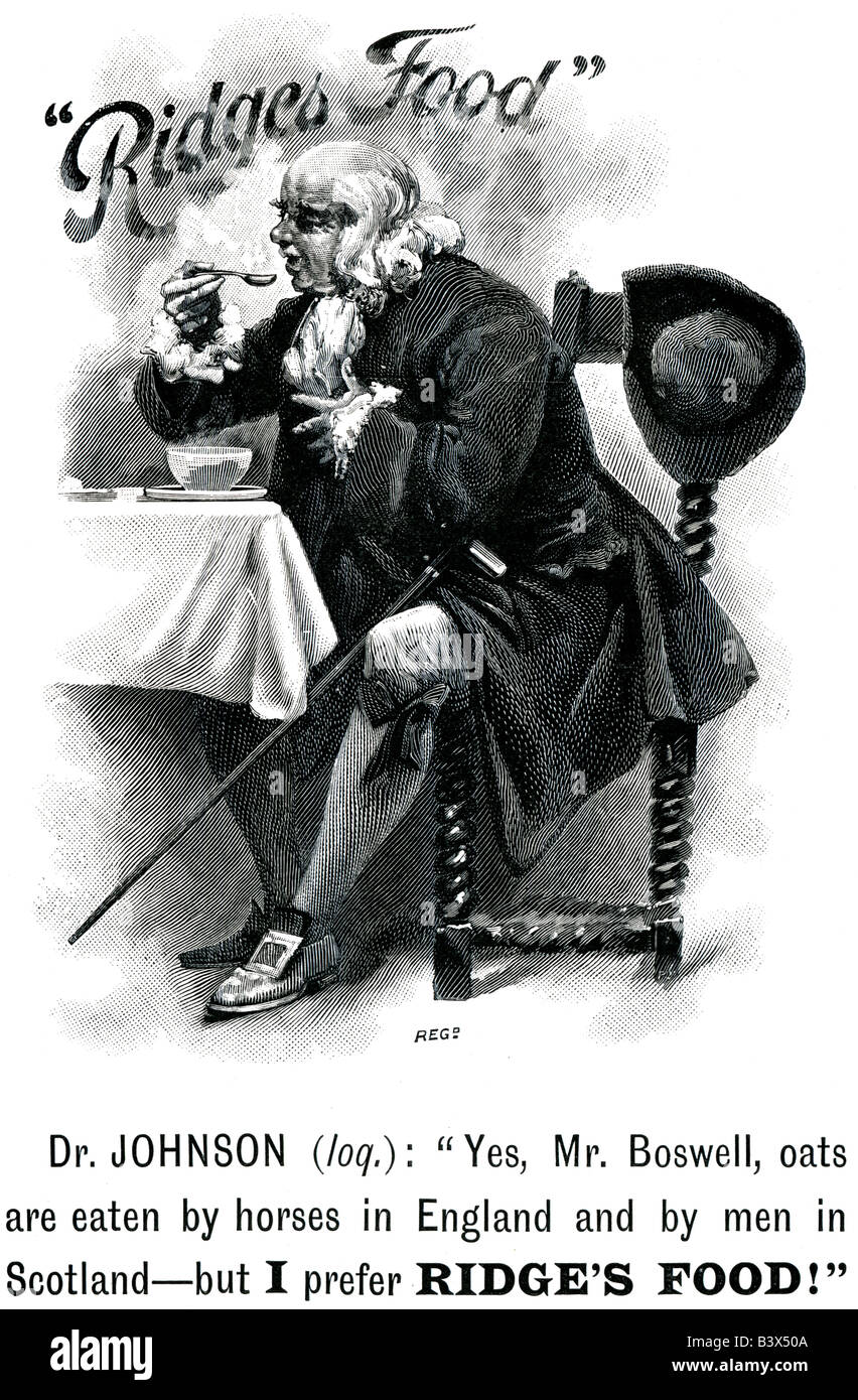 1897 Victorian pubblicità per la Cresta del cibo con il Dr Johnson e il signor Boswell per solo uso editoriale Foto Stock