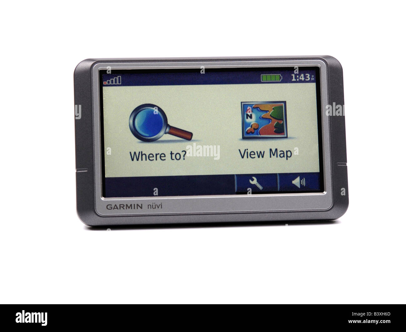 Portatile Garmin Sistema di Navigazione Satellitare contro uno sfondo bianco Foto Stock