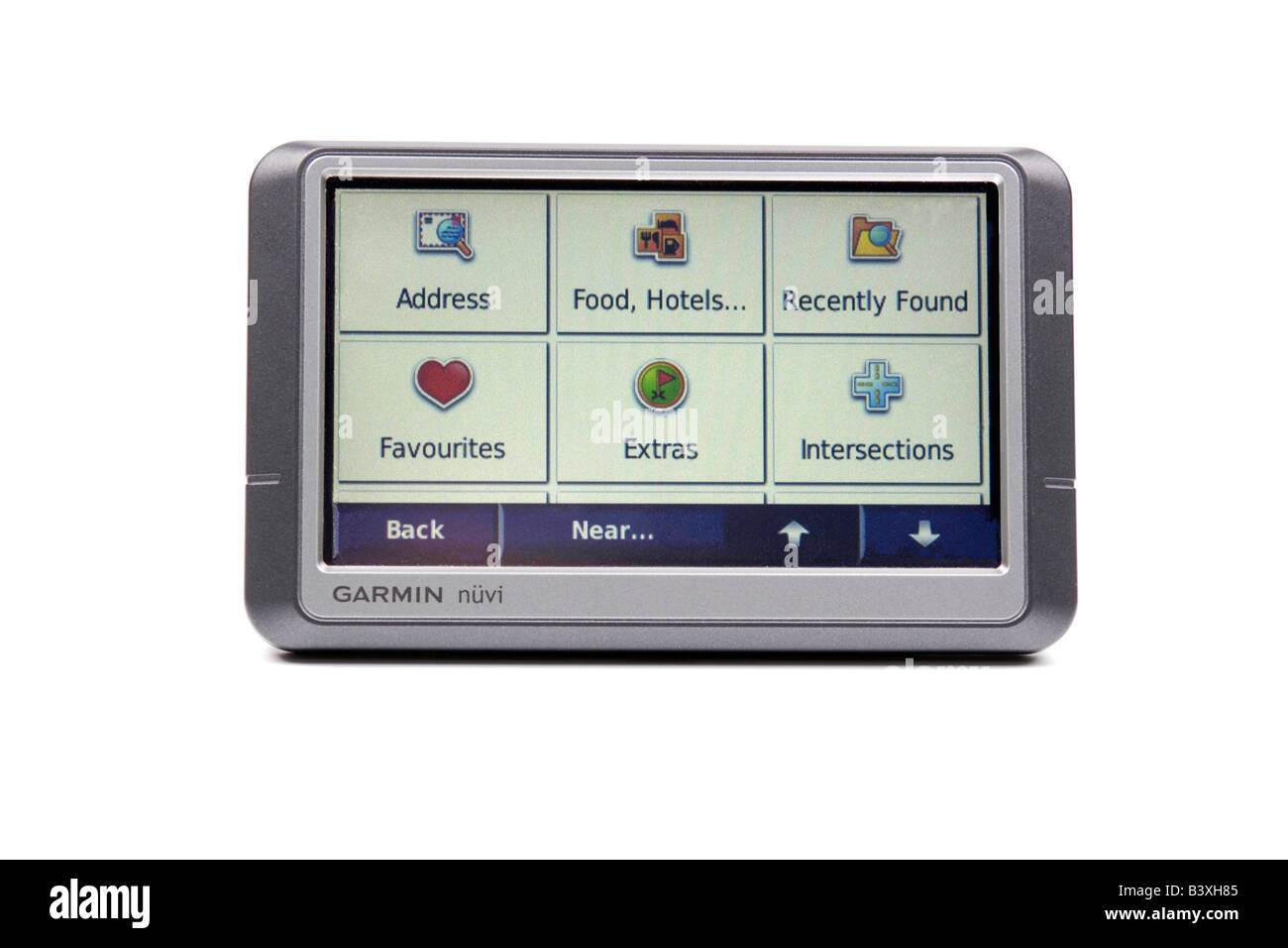 Garmin nuvi portable sistema di navigazione satellitare contro uno sfondo bianco Foto Stock