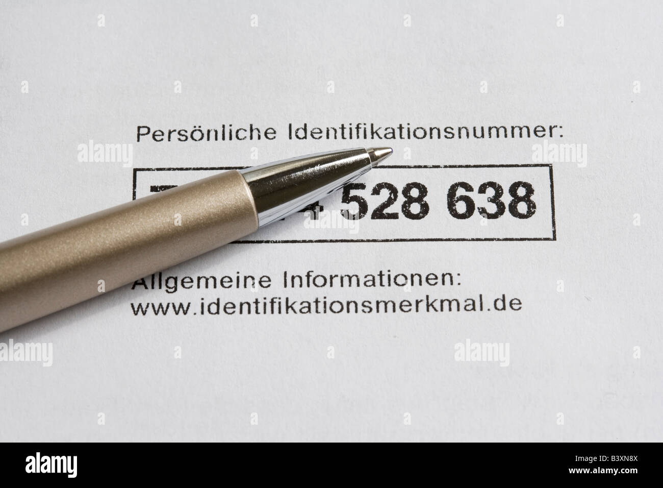 Informazioni del Bundeszentralamt fuer Steuern federale ufficio principale per la gestione delle entrate per quanto riguarda il numero di identificazione personale Foto Stock