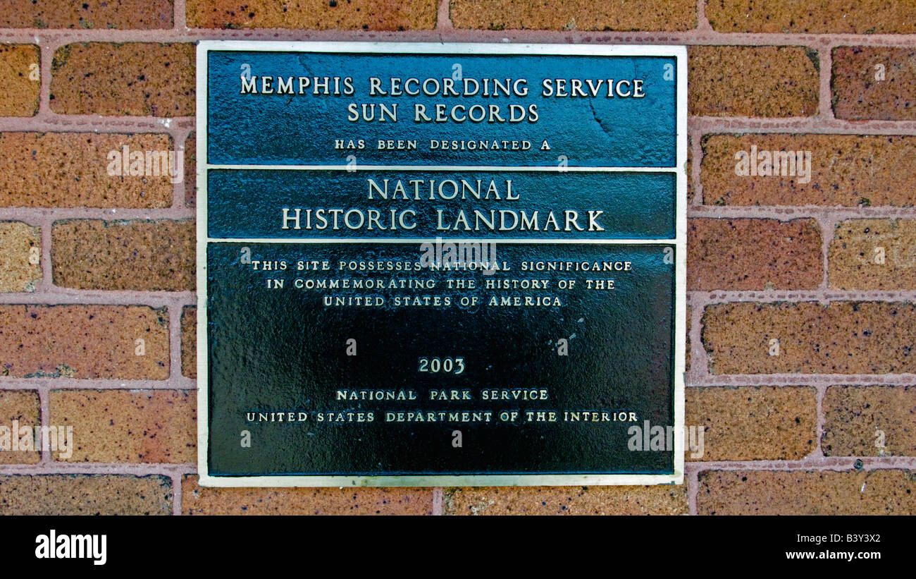 Punto di riferimento storico placca Sun Studio di Memphis, Tennessee Foto Stock