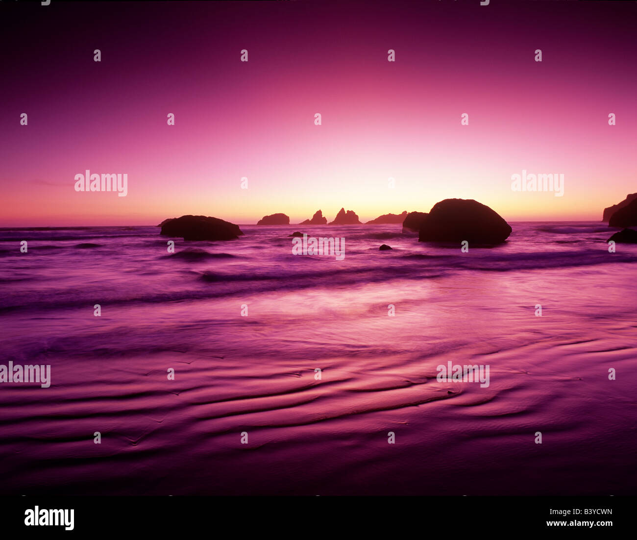 Tramonto al Bandon Oregon Foto Stock