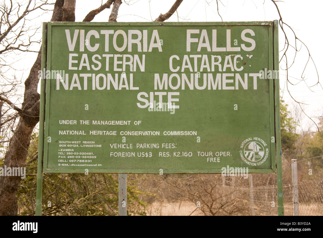 Segno per Victoria Falls Livingstone Zambia Africa Foto Stock