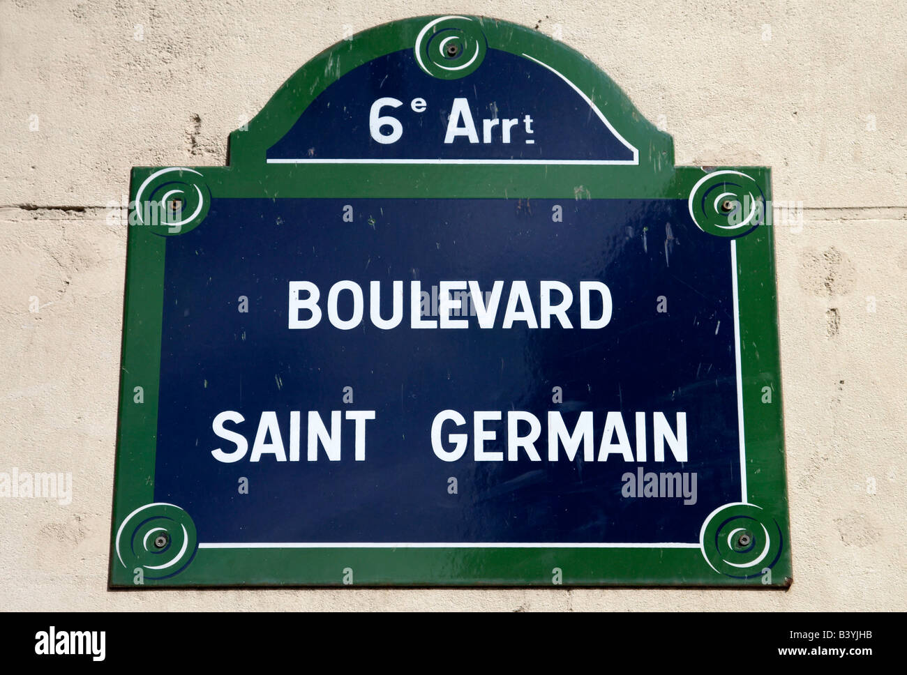 Strada segno per il Boulevard Saint Germain nel quartiere latino di Parigi Foto Stock