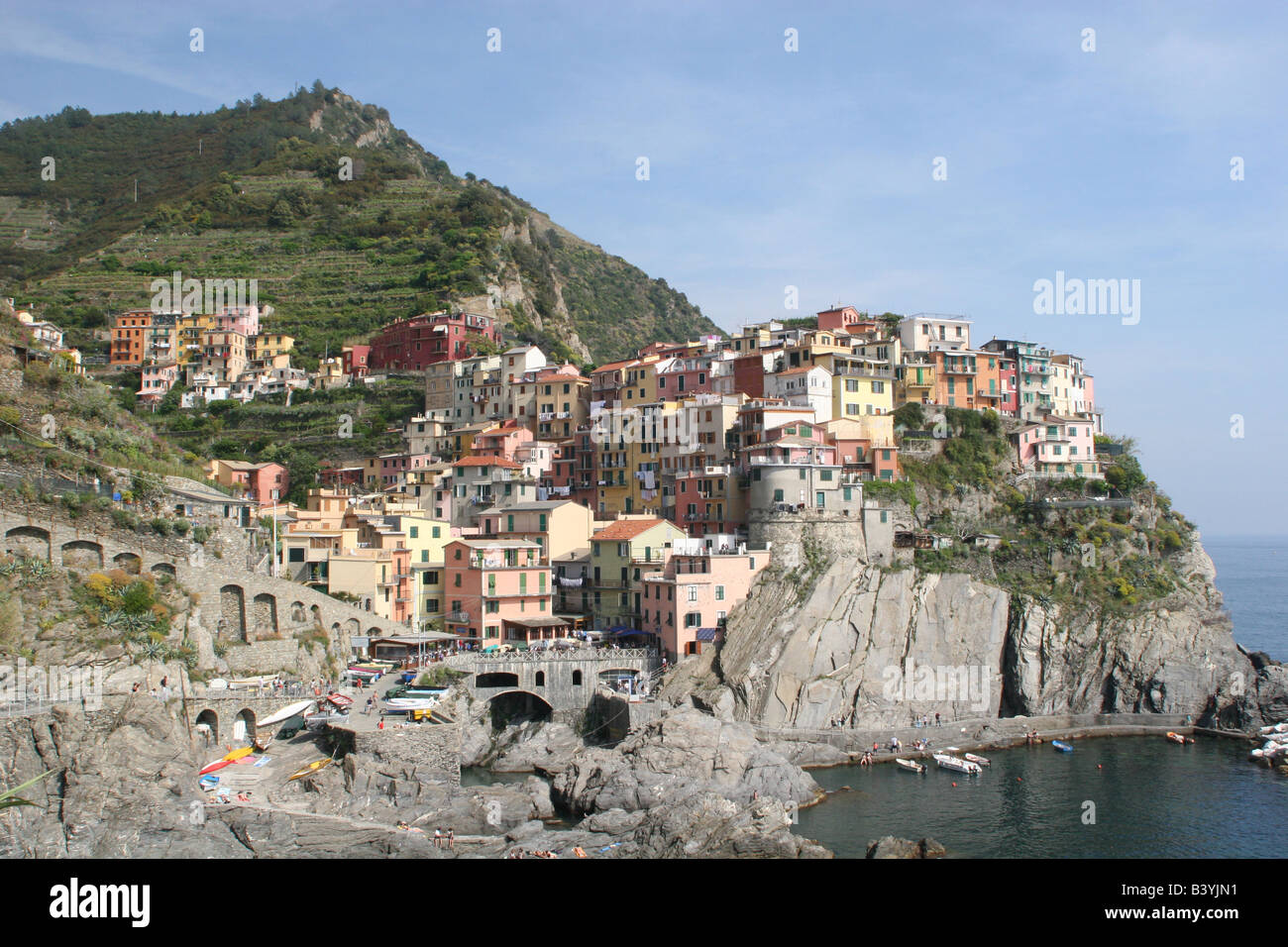 Vista di Manarola Cinque Terre Italia Foto Stock