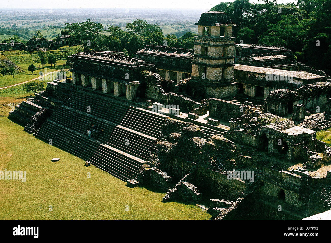 Geografia / viaggio, Messico, Palenque, città Maya, costruita 600 - 900 d.C., 'Palacio' (palazzo), torre, vista, fronte, , Foto Stock