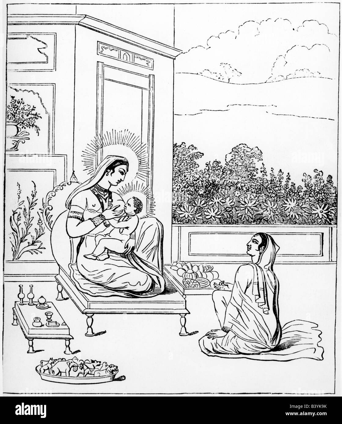 Buddha, il Principe Siddharta Gautama, 563 BC - 483 AC, indiano fondatore di una religione, Buddismo, Maja e suo figlio Buddha, Foto Stock