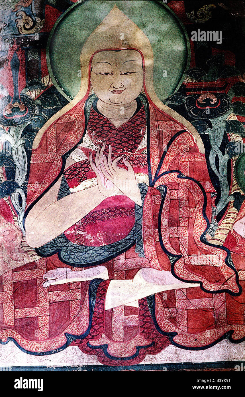 Buddha, il Principe Siddharta Gautama, 563 BC - 483 AC, indiano fondatore di una religione, Buddismo, affresco, in un tempio in Ladakh, India, Foto Stock