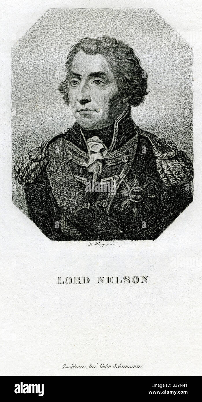Nelson, Orazio, 29.9.1758 - 21.10.1805, Ammiraglio Inglese, ritratto, incisione di Bollinger, secolo XIX, Gran Bretagna, XVIII secolo, Royal Navy, naval officer, Sir, , artista del diritto d'autore non deve essere cancellata Foto Stock