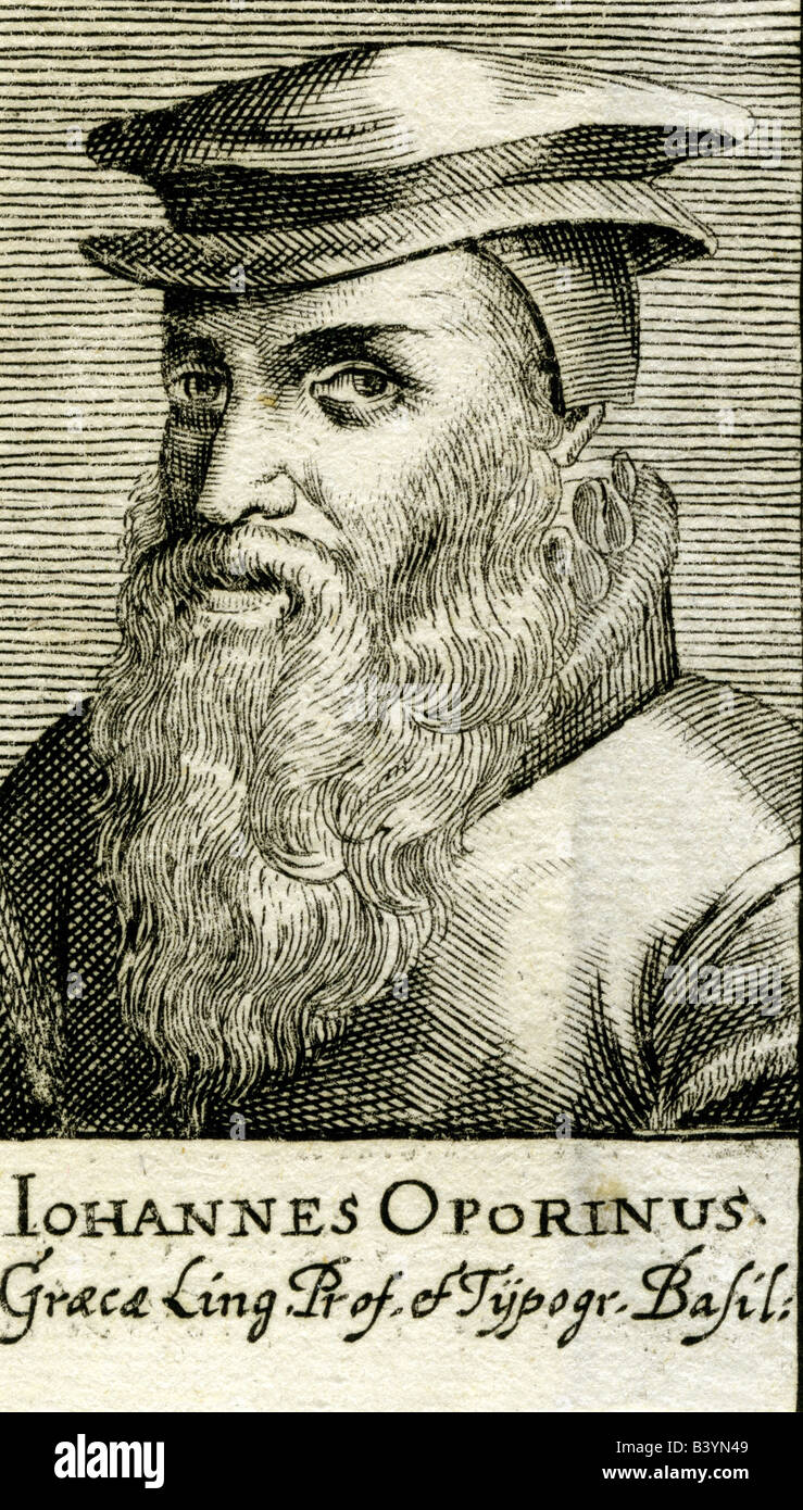Oporinus, Johannes, 25.1.1507 - 6.7.1568, tipografo svizzero, ritratto, incisione, circa cinquecento, nome di nascita: Johannes Herbst, , artista del diritto d'autore non deve essere cancellata Foto Stock