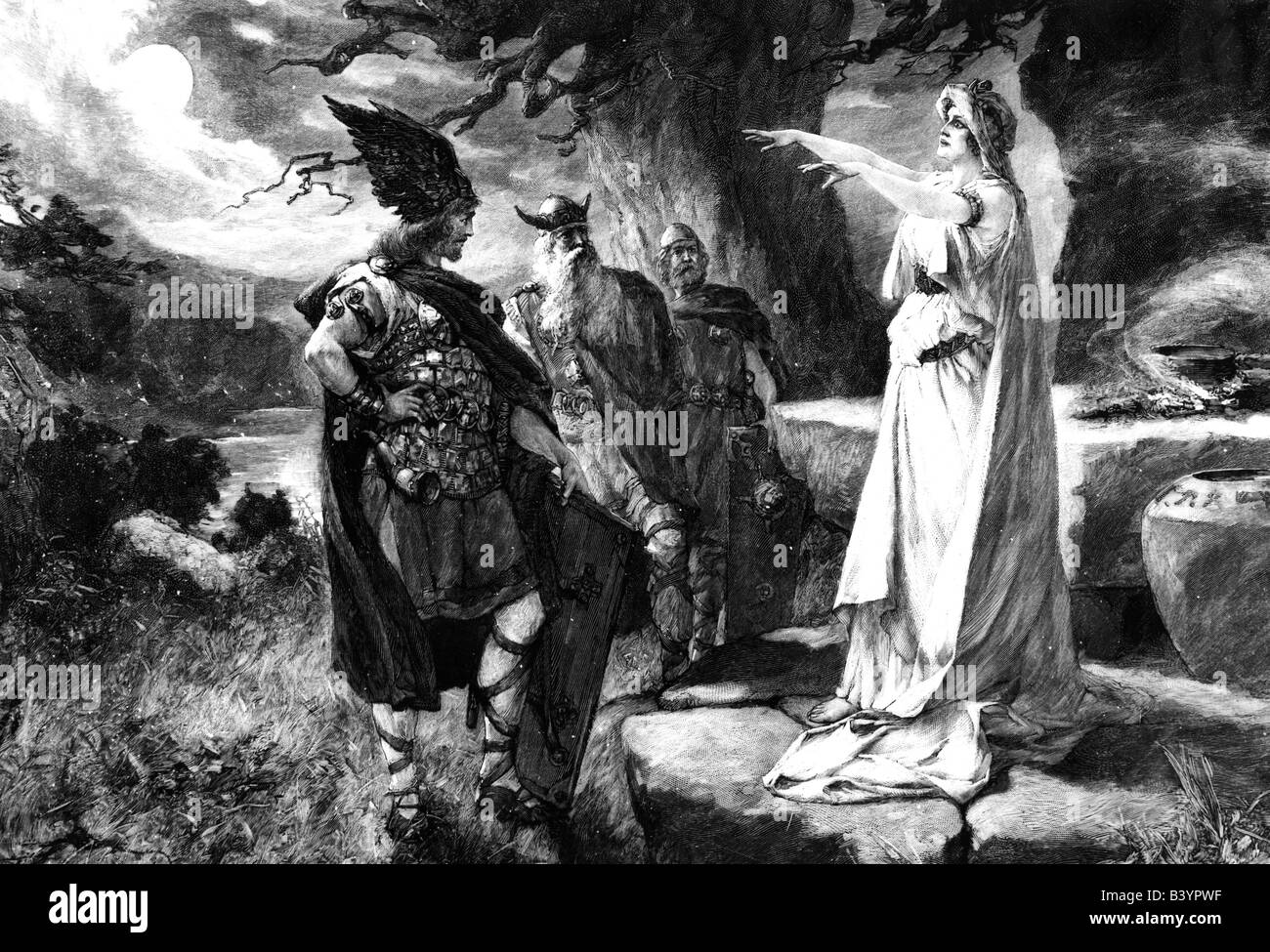 Arminius (Hermann), circa 17 a.C. - circa 21 d.C., con una Santa, prima della battaglia decisiva contro Germanico, Foresta di Teutoburgo, Foto Stock