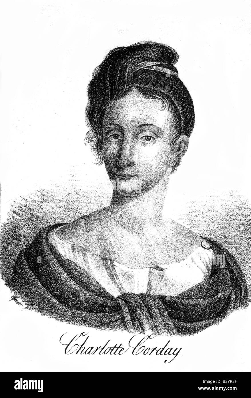 Corday D'Armans, Marie Alice Charlotte, 27.7.1768 - 17.7. 1793, ritratto, litografia, 19th secolo, , Foto Stock
