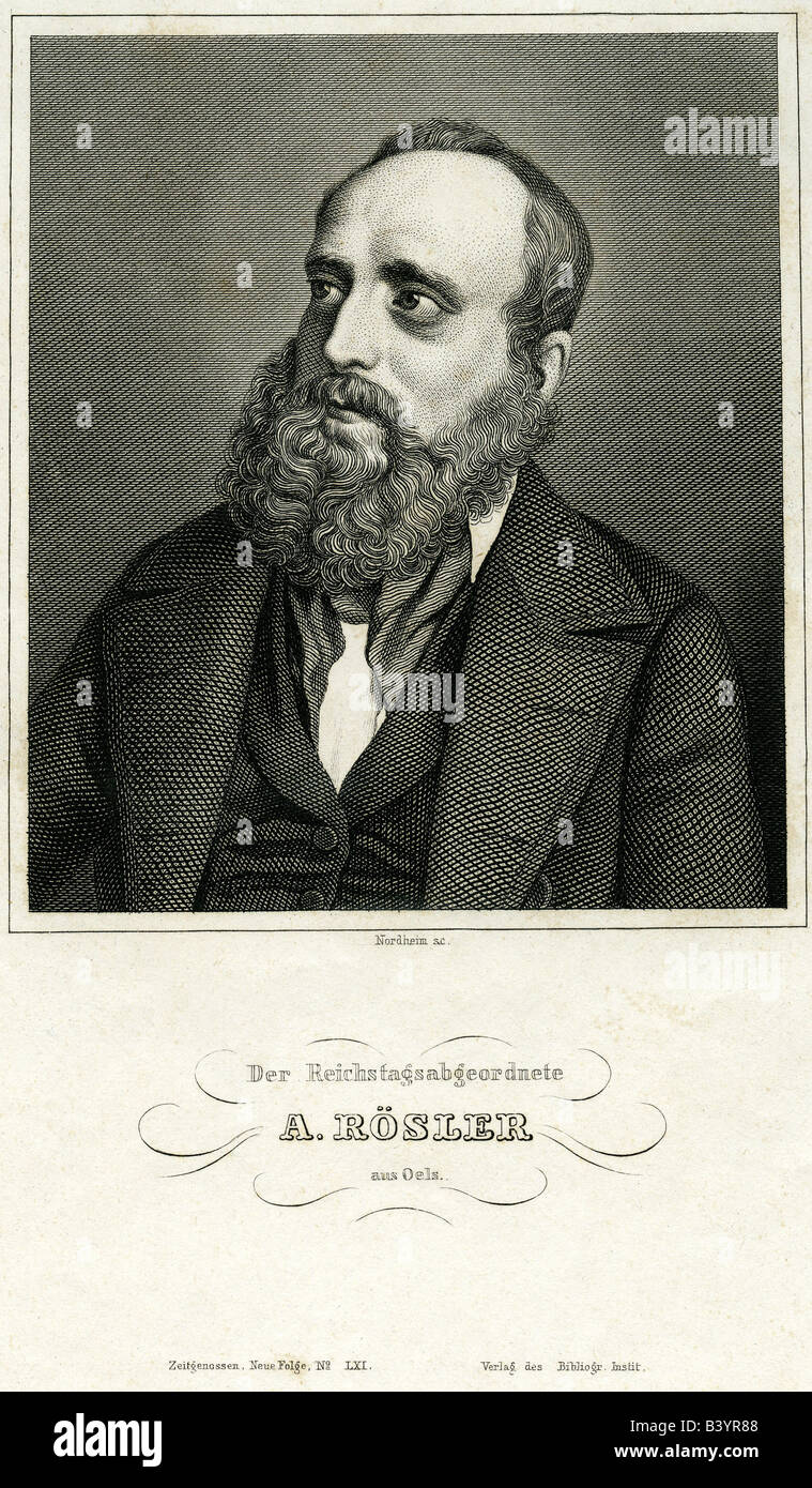 Rösler, Gustav Adolph, 31.10.1818 - 13.8.1855, uomo politico tedesco, ritratto, acciaio incisione di Johann Georg Nordheim (1804 - 1853), secolo XIX, artista del diritto d'autore non deve essere cancellata Foto Stock