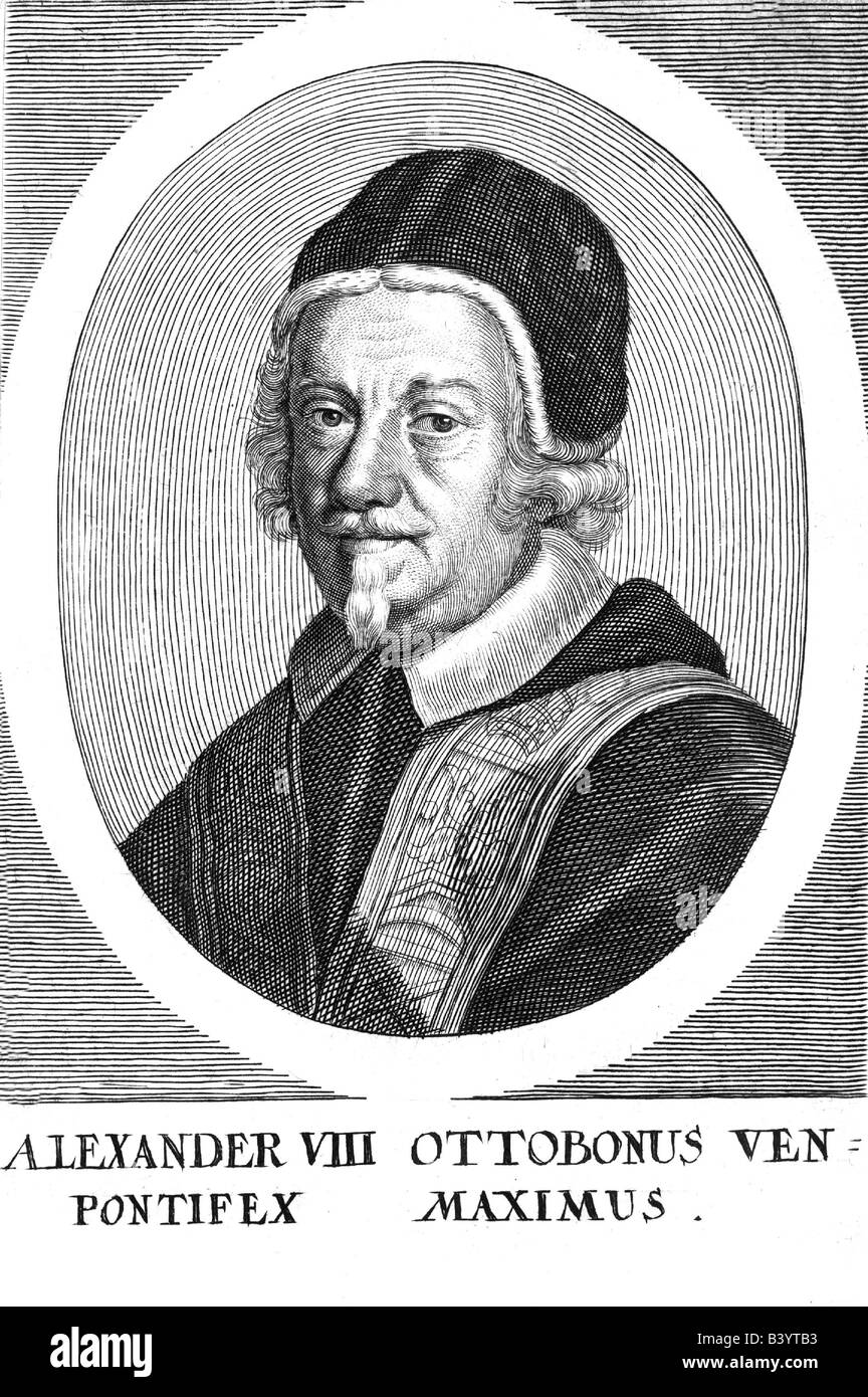 Alessandro VIII (Pietro Ottoboni), 22.4.1610 - 1.2.1691, Papa 6.10.1689 - 1.2.1691, ritratto, incisione su rame, secolo XVII, , artista del diritto d'autore non deve essere cancellata Foto Stock
