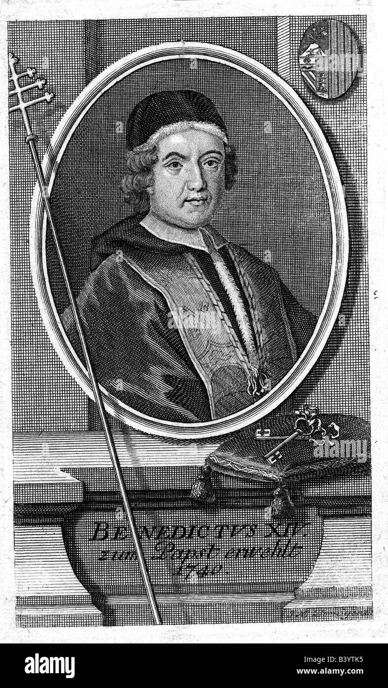 Benedetto XIV (Prospero Lambertini), 31.3.1675 - 2.5.1758, Papa 17.8.1740 - 2.5.1758, ritratto, incisione su rame di J. M. Bernigeroth, XVIII secolo , artista del diritto d'autore non deve essere cancellata Foto Stock