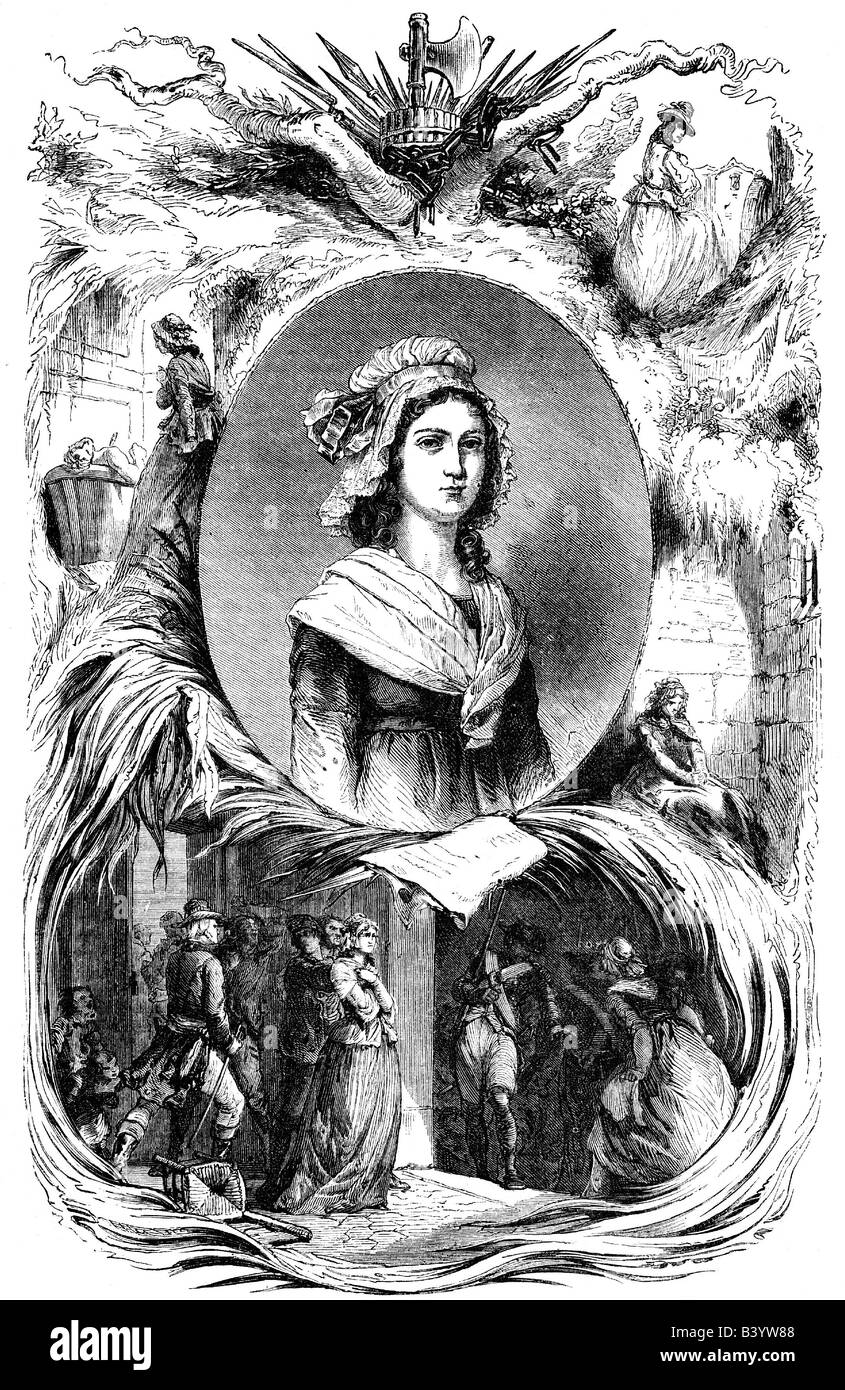 Corday D'Armans, Marie Alice Charlotte, 27.7.1768 - 17.7. 1793, portrait, incisione in legno, 1865, , Foto Stock