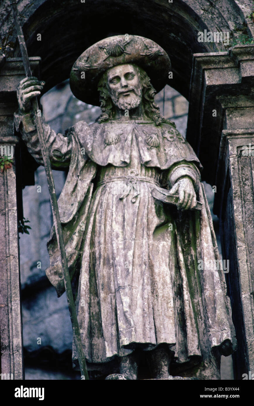 Giacomo il Grande, + 43, apostolo, san, statua, Santiago de Compostela, cattedrale Puerta de la Quintana, Spagna, Foto Stock