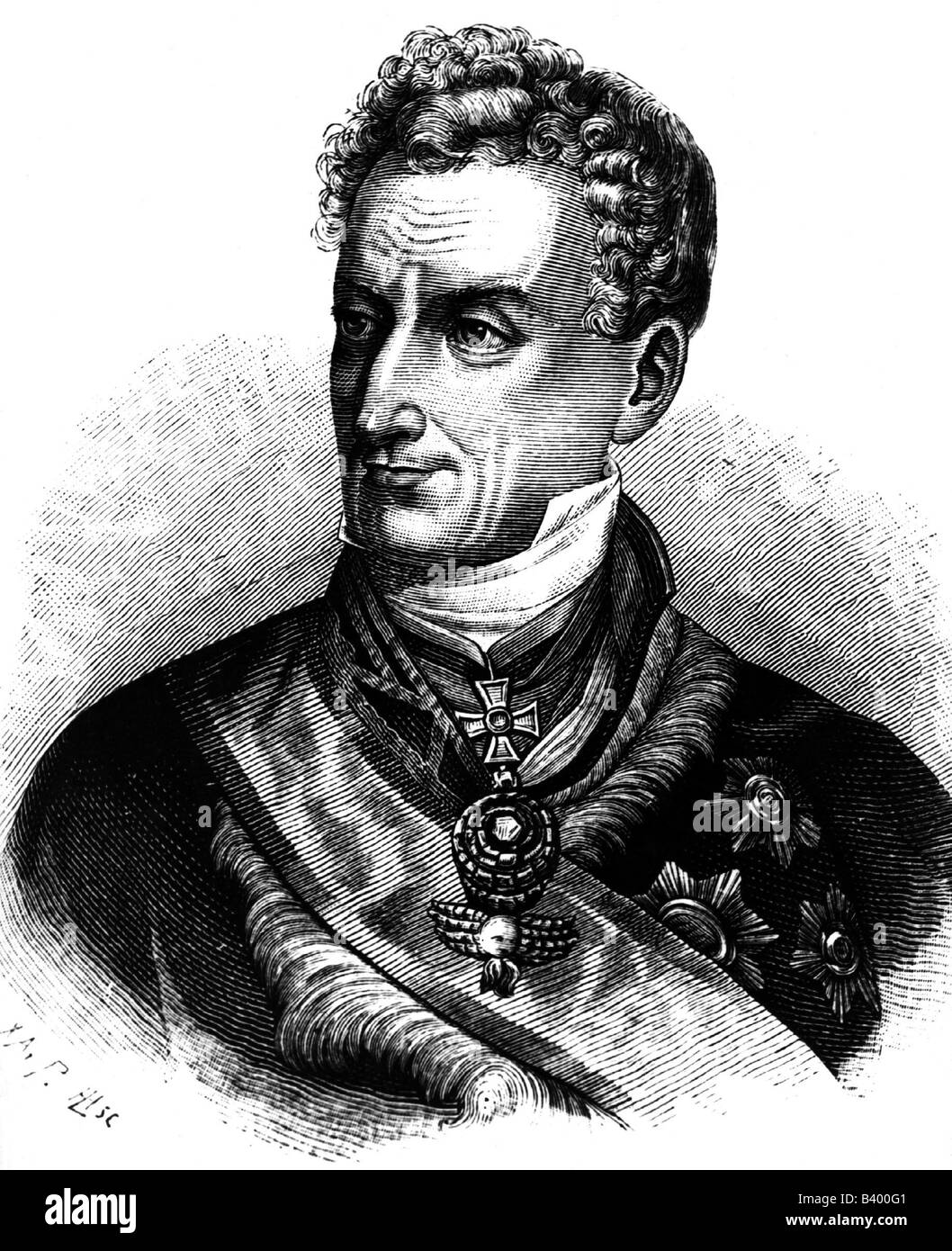 Metternich, Clemens Wenzel Prince of, 15.5.1793 - 11.6.1859, politico austriaco, ritratto, incisione in legno, 19th secolo, , Foto Stock