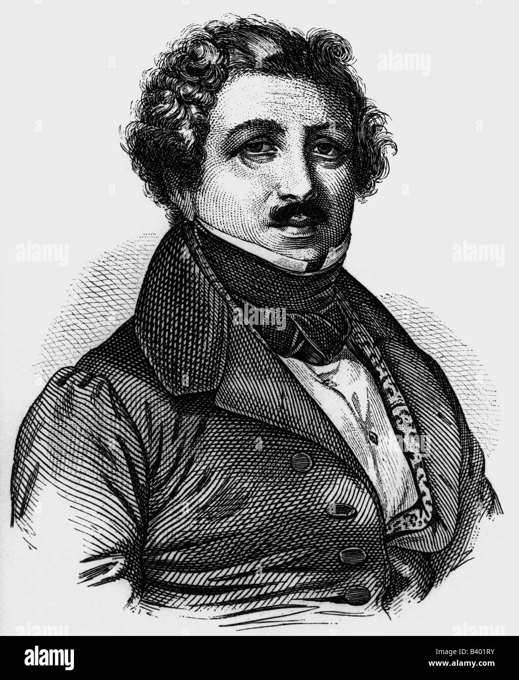 Daguerre, Louis Jacques Mande, 18.11.1789 - 10.7.1851, pittore francese, inventore, ritratto, incisione in legno, 19th secolo, Foto Stock
