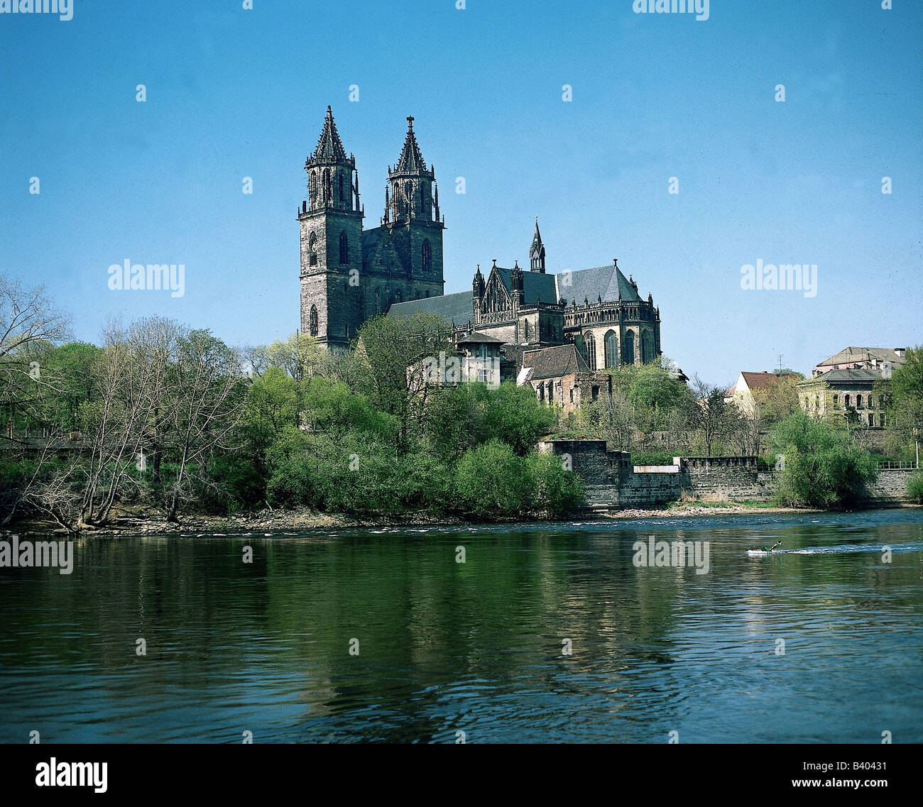 Geografia / viaggio, Germania, Sassonia - Anhalt, Magdeburgo, chiesa di Magdeburgo, cattedrale, vista esterna con Elba , Foto Stock