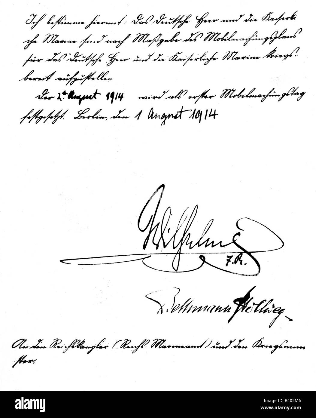 Eventi, Prima guerra mondiale / prima guerra mondiale, scoppio della guerra, Germania, ordine generale di mobilitazione, 1.8.1914, Foto Stock