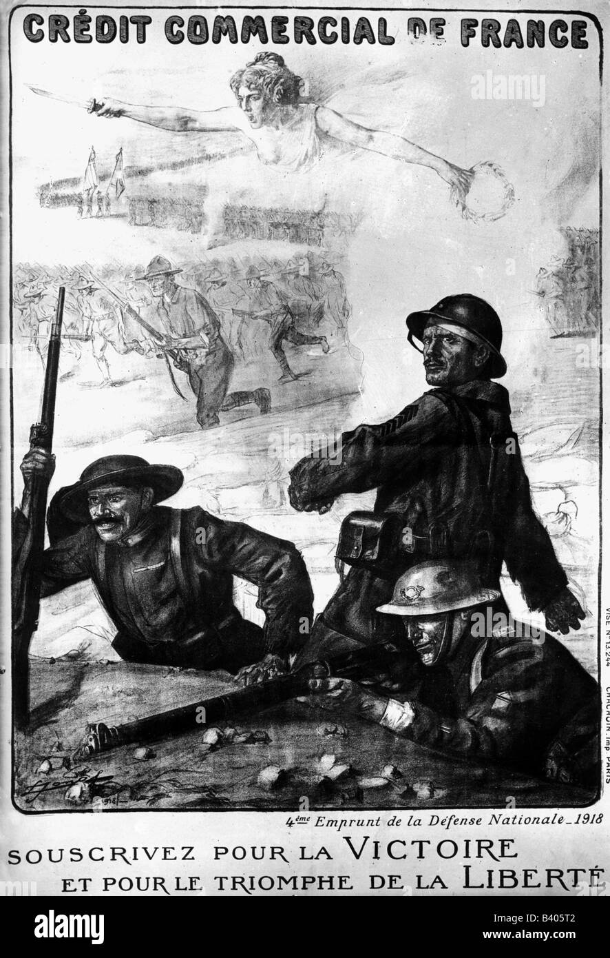 Eventi, Prima guerra mondiale / prima guerra mondiale, propaganda, pubblicità per i legami di guerra, 'Souscrivez pour la victoire et pour le triomphe de la liberte' (segno per la vittoria e per il trionfo della libertà), Parigi, Francia, 1918, Foto Stock