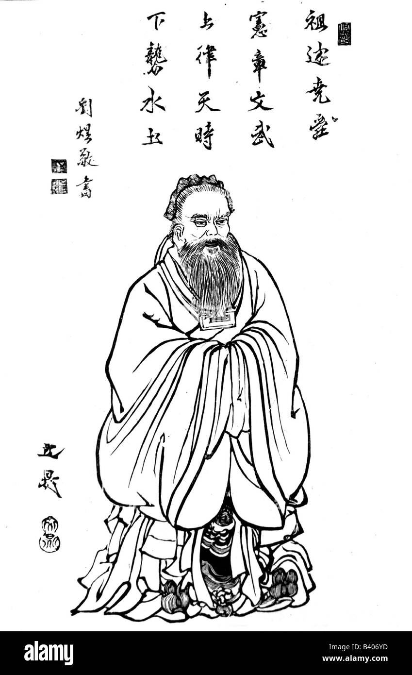 Confucio (Kon fuzi), 28.9.551 - 479 a.C., filosofo cinese, legno tagliato giapponese, non drogato, Foto Stock
