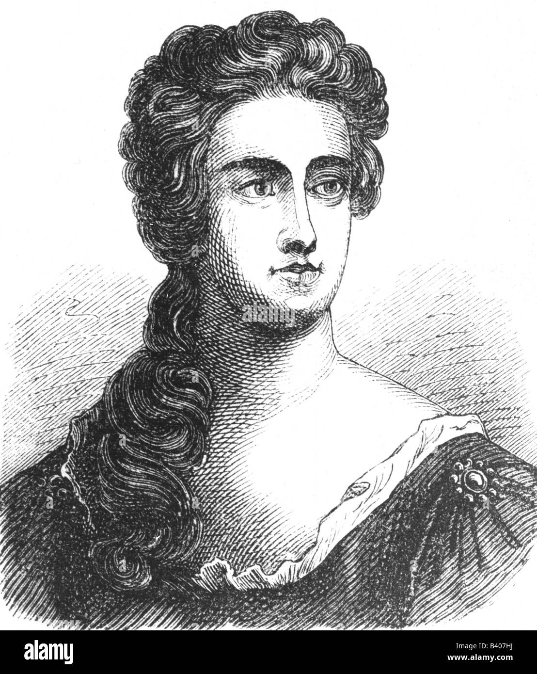 Anna, 6.2.1665 - 12.8.1714, Regina di Gran Bretagna 26.3.1707 - 12.8.1714, ritratto, incisione in legno, 19th secolo, Foto Stock