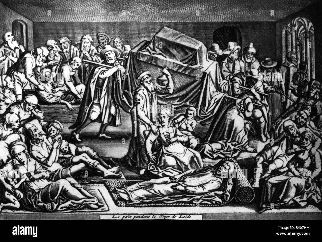Medicina, malattia, peste durante l'assedio di Leiden, 1712, Foto Stock