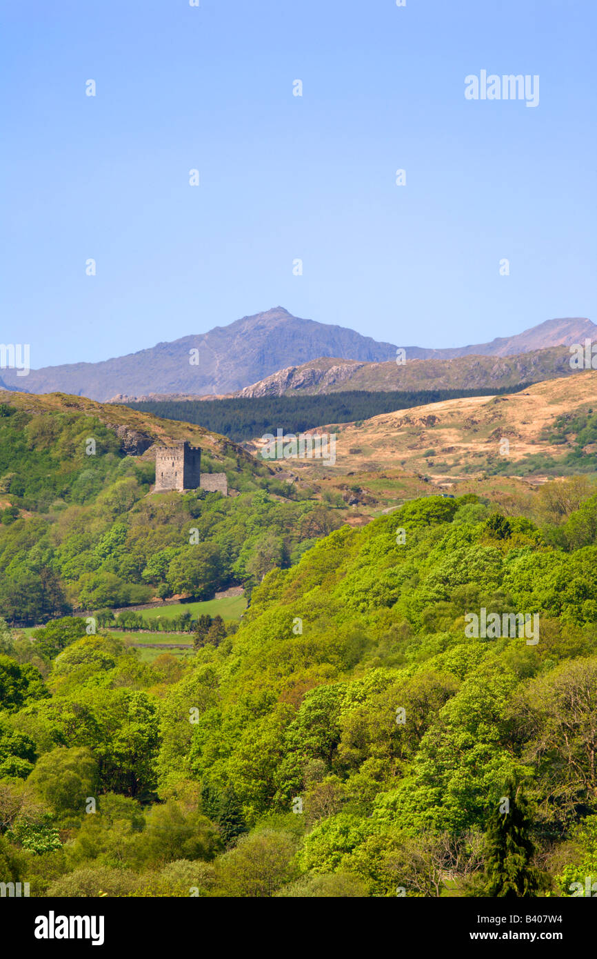 Snowdon e Castello di Dolwyddelan Snowdonia nel Galles Foto Stock