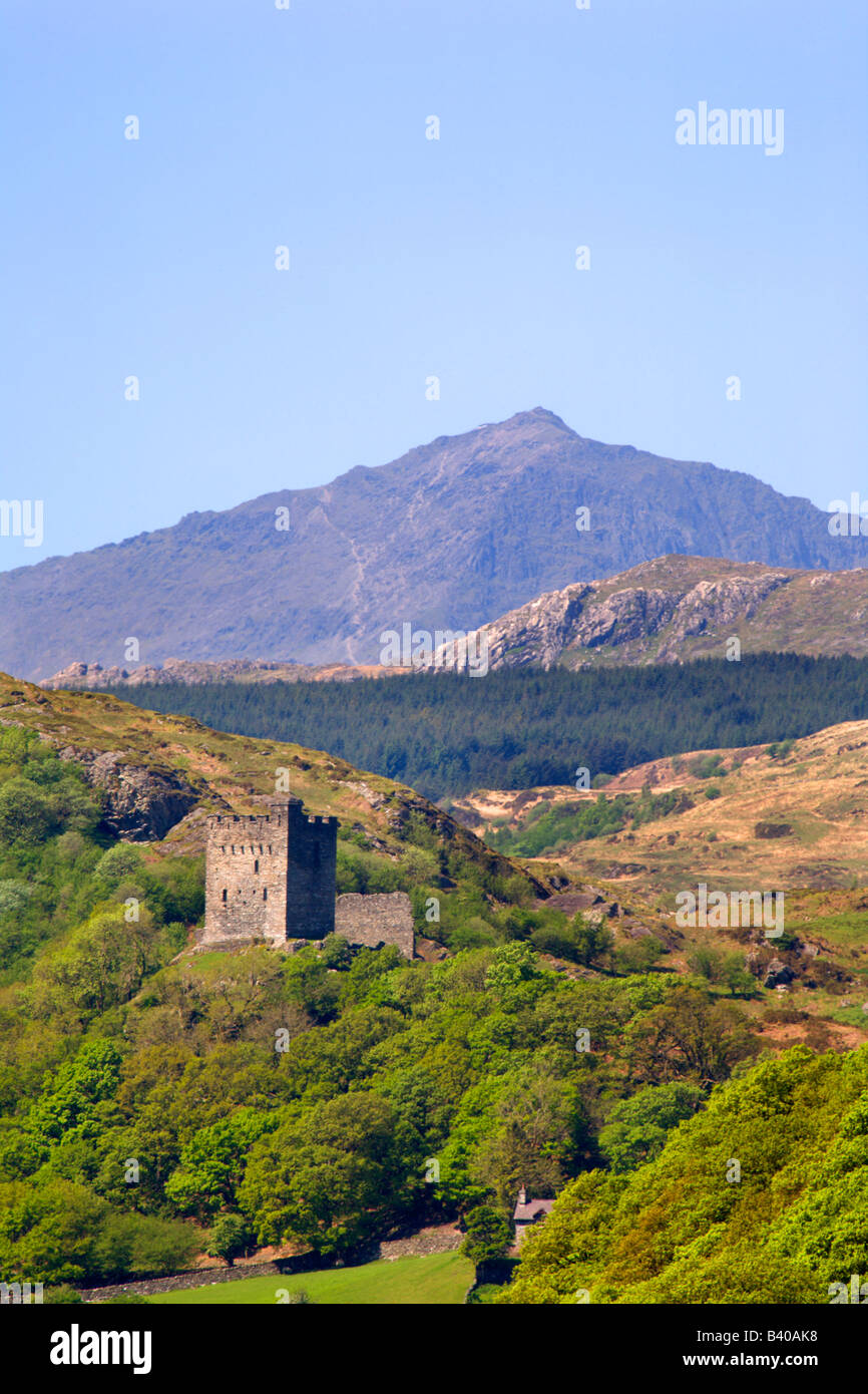 Snowdon e Castello di Dolwyddelan Snowdonia nel Galles Foto Stock