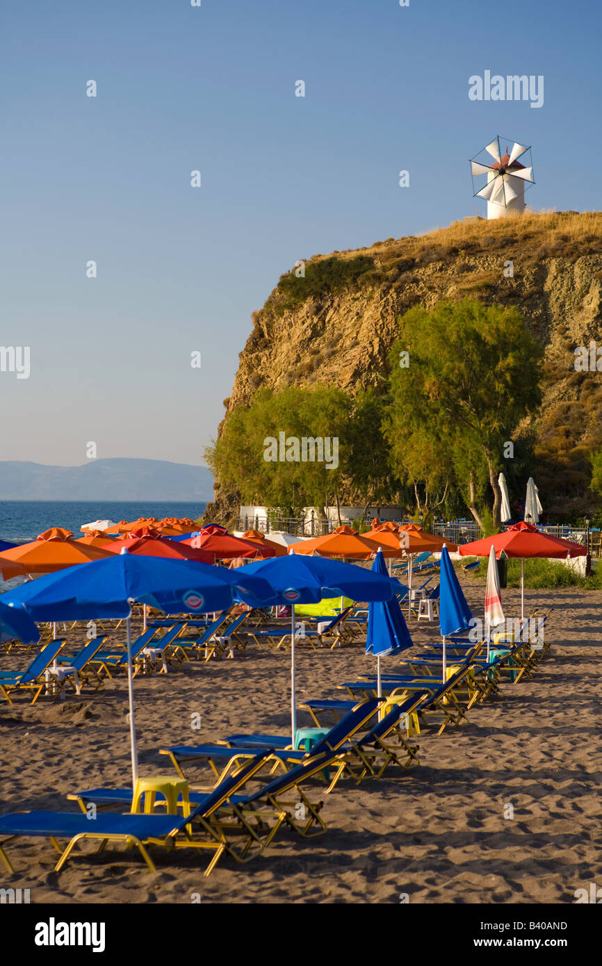 Anaxos beach Lesbo mulino a vento Foto Stock