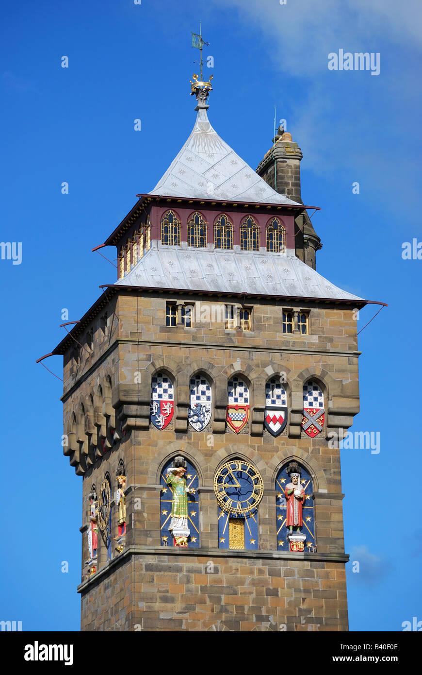 Clock Tower, Castello di Cardiff, Cardiff Wales, Regno Unito Foto Stock
