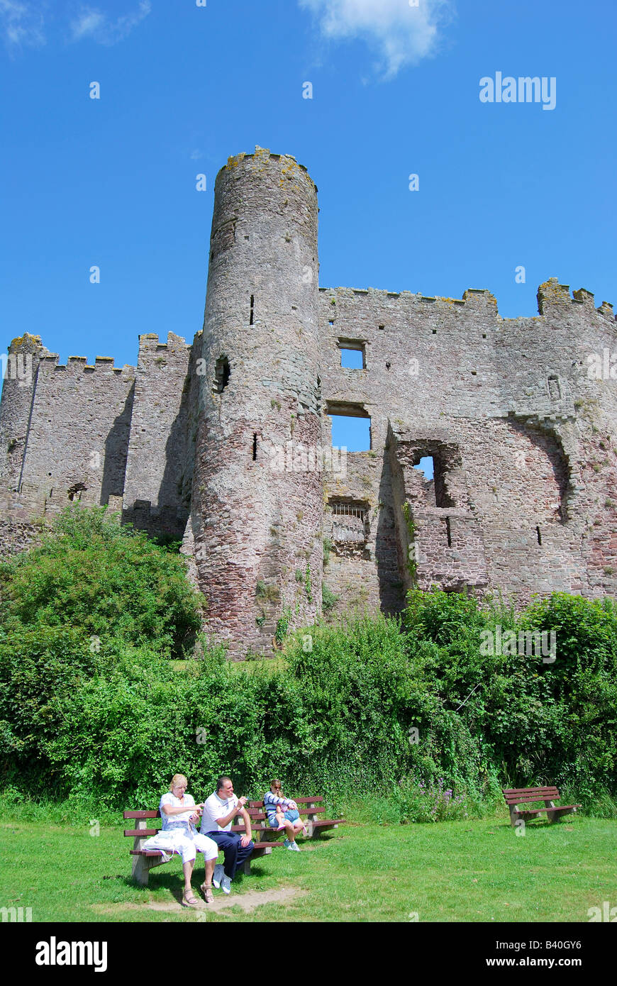 Castello di Laugharne del XII secolo, Laugharne, Carmarthensshire, Galles (Cymru), Regno Unito Foto Stock