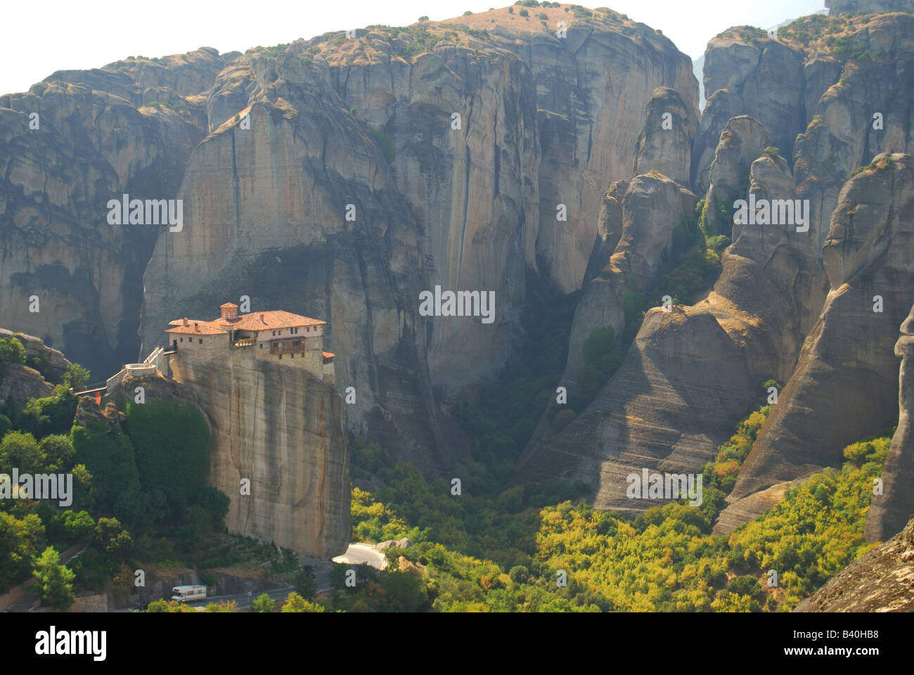 Monastero Roussanou, Meteora, Kalampaka, Trikala, Tessaglia, Grecia Foto Stock