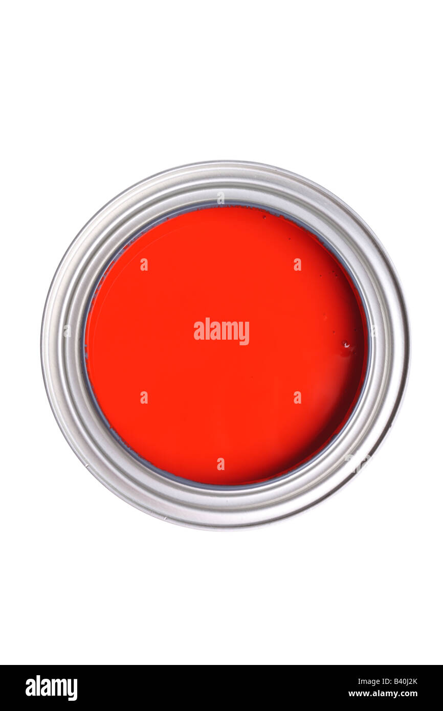 Possibile di vernice rossa tagliata isolati su sfondo bianco Foto Stock