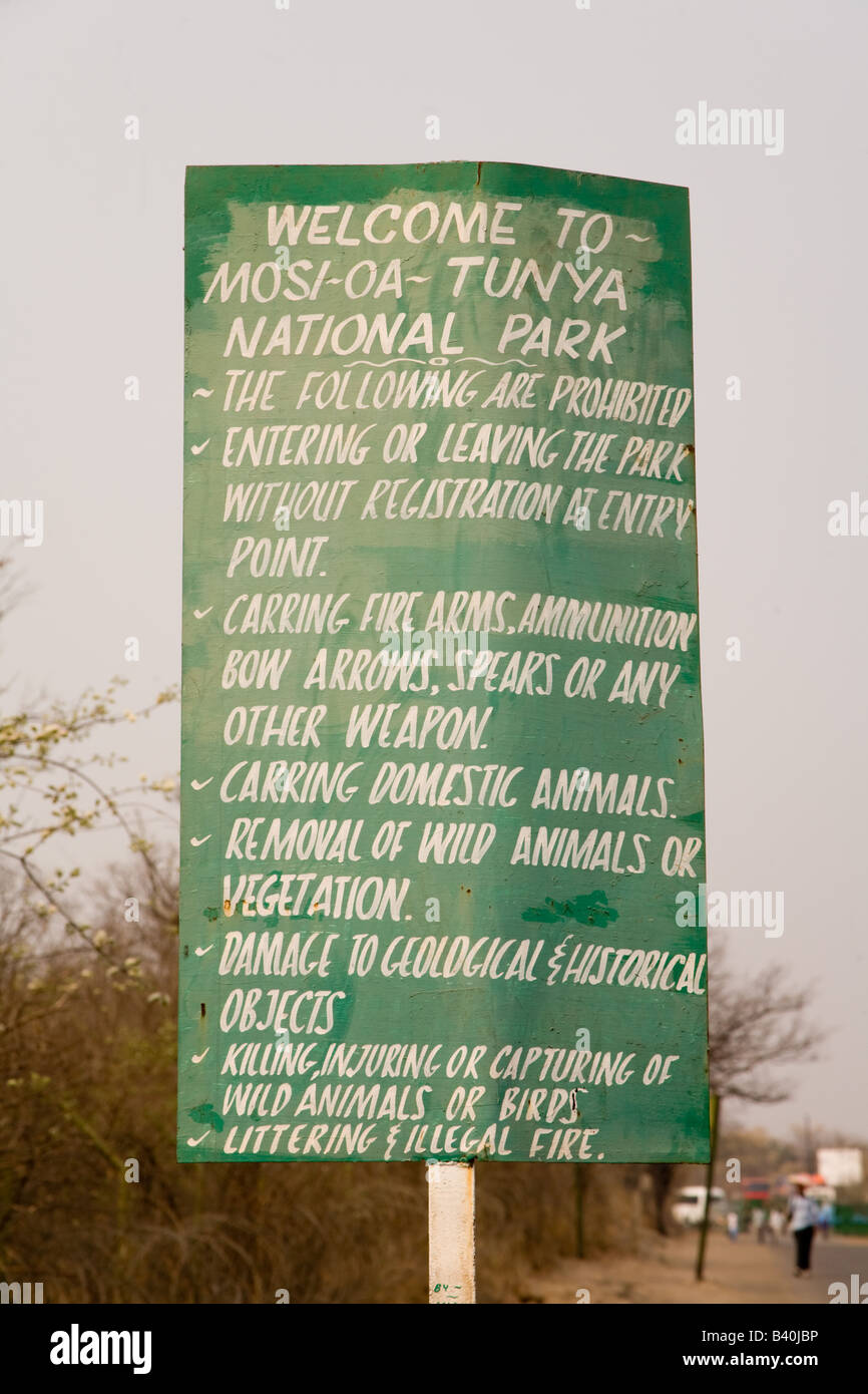 Benvenuto a Victoria Falls segno Africa Zambia Foto Stock